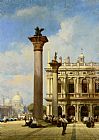 Venice Canvas Paintings - Figures in St Marks Square Venice